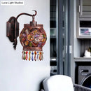 GobekUsa Bohemia Lantern Wall Sconce Metal 1-Light Lamp with Crystal Flower Design, Antique Copper