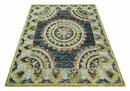 Hand Tufted Blue, Rust and Moss Gold Colorful Wool Area Rug