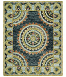 Hand Tufted Blue, Rust and Moss Gold Colorful Wool Area Rug