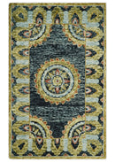 Hand Tufted Blue, Rust and Moss Gold Colorful Wool Area Rug
