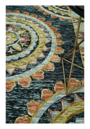 Hand Tufted Blue, Rust and Moss Gold Colorful Wool Area Rug