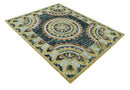Hand Tufted Blue, Rust and Moss Gold Colorful Wool Area Rug
