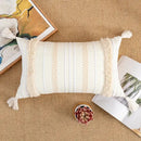 Bohemian beige striped cushion cover with tassels for living room by Decorbites