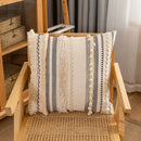 Bohemian beige striped cushion cover with tassels for living room by Decorbites