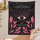 Bohemian black and pink botanical eye tapestry bedroom wall hanging by Decorbites