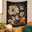 Bohemian black butterfly flower tapestry wall hanging bedroom decor by Decorbites