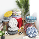 Bohemian blue green & red geometric meditation cushion pouf living room by Decorbites