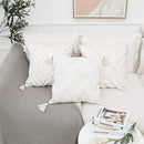 Bohemian chenille pillowcase cream tufted cushion for living room by Decorbites