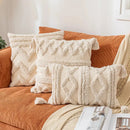 Bohemian cream geometric tassel cushion covers living room decor by Decorbites