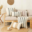 Bohemian cream & gray geometric tassel cushion cover living room by Decorbites