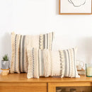 Bohemian cream & gray striped cotton cushion cover living room pom-pom by Decorbites
