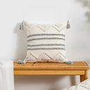 Bohemian geometric tufted cushion cover cream & grey living room by Decorbites
