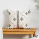 Bohemian geometric tufted cushion cover cream & grey living room by Decorbites