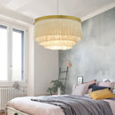 GobekUsa Bohemian Gold Tiered Chandelier | White & Beige Cotton Thread Line | Girls Room Wedding Lighting