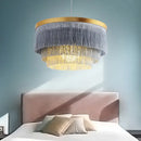 GobekUsa Bohemian Gold Tiered Chandelier | White & Beige Cotton Thread Line | Girls Room Wedding Lighting
