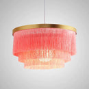 GobekUsa Bohemian Gold Tiered Chandelier | White & Beige Cotton Thread Line | Girls Room Wedding Lighting