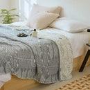 GobekUsa Bohemian Cotton Throw Blanket - Four Layer Gauze Bedspread with Tassel Detail