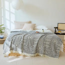GobekUsa Bohemian Cotton Throw Blanket - Four Layer Gauze Bedspread with Tassel Detail