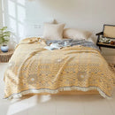 GobekUsa Bohemian Cotton Throw Blanket - Four Layer Gauze Bedspread with Tassel Detail