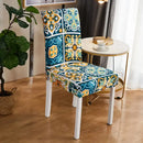 Bohemian mandala stretch chair cover navy & gold dining room slipcover by Decorbites