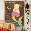 Bohemian moon cat wall art rainbow mermaid tapestry bedroom decor by Decorbites