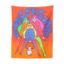 Bohemian mushroom girl tapestry orange psychedelic bedroom wall art by Decorbites