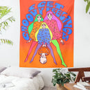 Bohemian mushroom girl tapestry orange psychedelic bedroom wall art by Decorbites