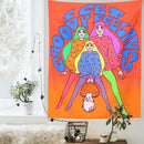Bohemian mushroom girl tapestry orange psychedelic bedroom wall art by Decorbites