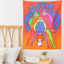 Bohemian mushroom girl tapestry orange psychedelic bedroom wall art by Decorbites