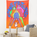 Bohemian mushroom girl tapestry orange psychedelic bedroom wall art by Decorbites