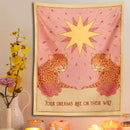 Bohemian pink & cream leopard tapestry wall hanging bedroom decor by Decorbites