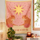 Bohemian pink & cream leopard tapestry wall hanging bedroom decor by Decorbites