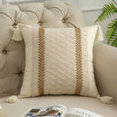 Bohemian style fringed cream & black pillow cover living room tassels by Decorbites