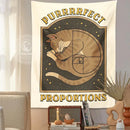 Boho beige and gold cute cat tapestry wall hanging bedroom decor by Decorbites