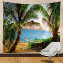 Boho beige beach view mandala tapestry bedroom wall hanging by Decorbites