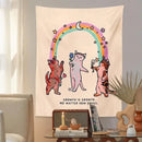 Boho beige cat tapestry wall hanging for bedroom floral art by Decorbites