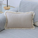 Boho beige linen tassel pillow cover set for living room sofa by Decorbites