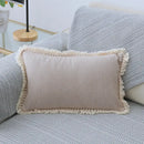 Boho beige linen tassel pillow cover set for living room sofa by Decorbites