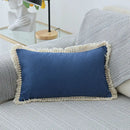 Boho beige linen tassel pillow cover set for living room sofa by Decorbites
