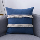 Boho beige linen tassel pillow cover set for living room sofa by Decorbites