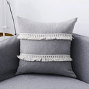 Boho beige linen tassel pillow cover set for living room sofa by Decorbites