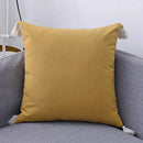 Boho beige linen tassel pillow cover set for living room sofa by Decorbites