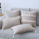 Boho beige linen tassel pillow cover set for living room sofa by Decorbites