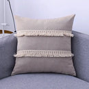 Boho beige linen tassel pillow cover set for living room sofa by Decorbites