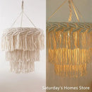 Boho beige macrame pendant light cover for bedroom chandelier by Decorbites