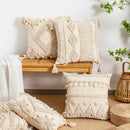 Boho beige tufted fringed geometric pillow cover living room decor by Decorbites