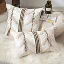 Boho beige tufted pillow cover living room geometric woven cushion by Decorbites