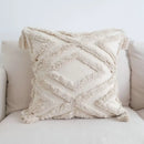 Boho beige white striped pillow cases living room tassel fringed decor by Decorbites