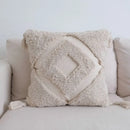 Boho beige white striped pillow cases living room tassel fringed decor by Decorbites