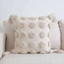 Boho beige white striped pillow cases living room tassel fringed decor by Decorbites